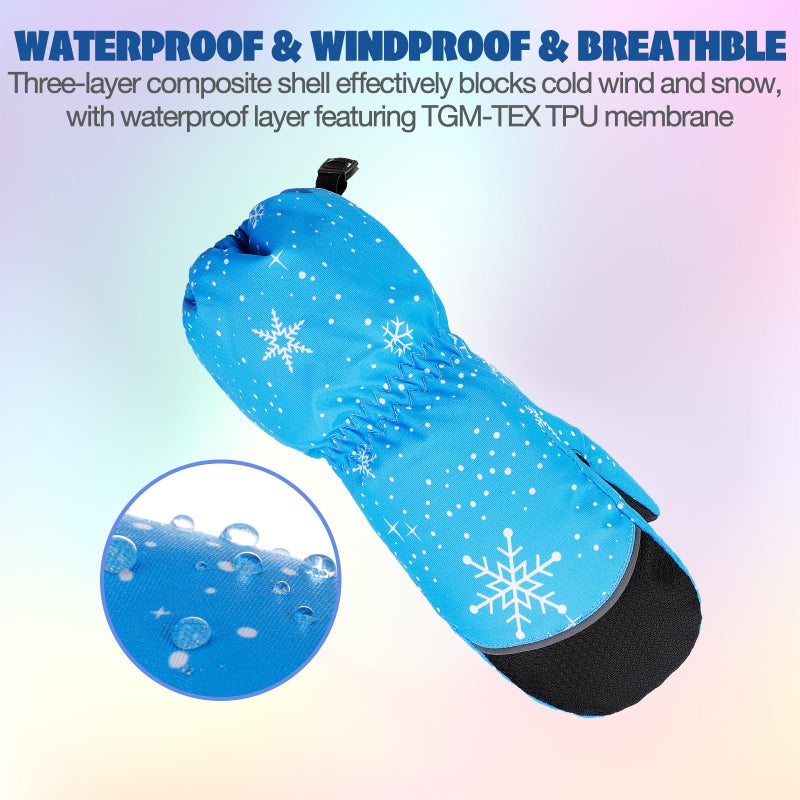 RunRRIn Snow Mittens & Ski Gloves for Kids Boys Girls Toddlers - Waterproof, Touchscreen Winter Gloves with Thermal Insulated, Warm for Skiing, Snowboarding & Cold Weather (Blue Snow S) - Image 3