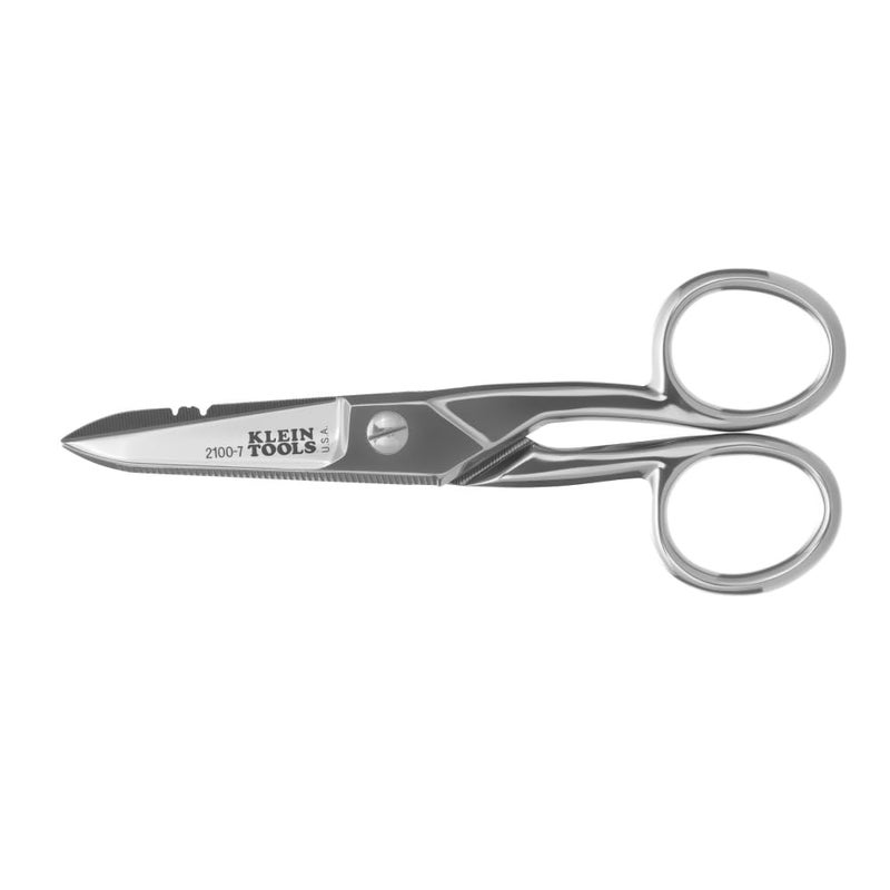 Klein Tools 21007 Electrician Scissors Made in USA NickelPlated Scissors with Stripping Notches Made in USA 525Inch Snips for Datacom Telecom Electrical and HeavyDuty Use