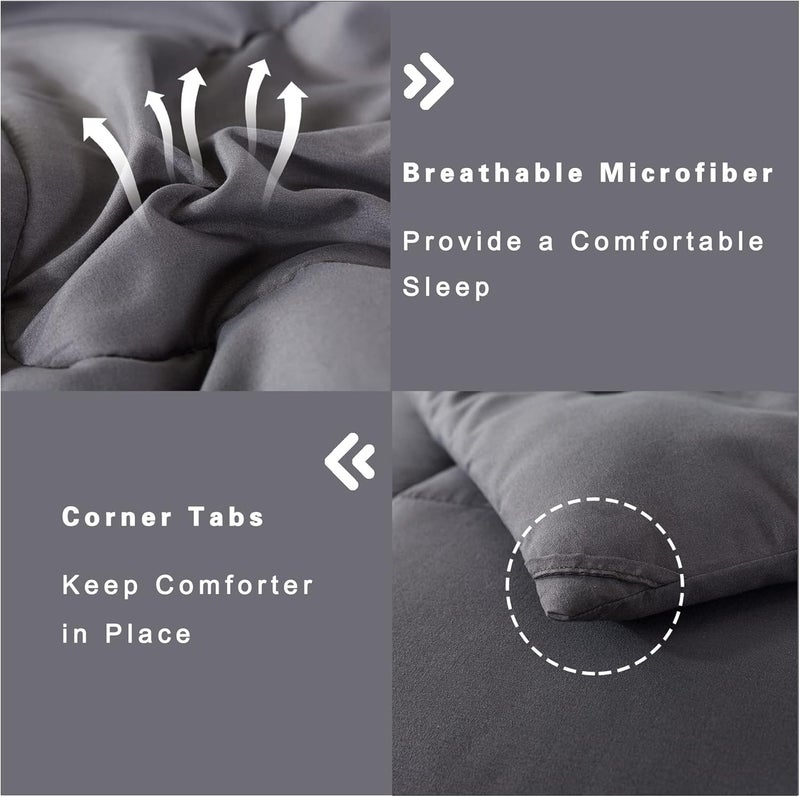 DOWNCOOL King Size Comforter Set -All Season Bedding Comforters Sets with 2 Pillow Cases -3 Pieces Bed Set Down Alternative King Bedding Set -Grey King Comforter Set(102"x90") - Image 5