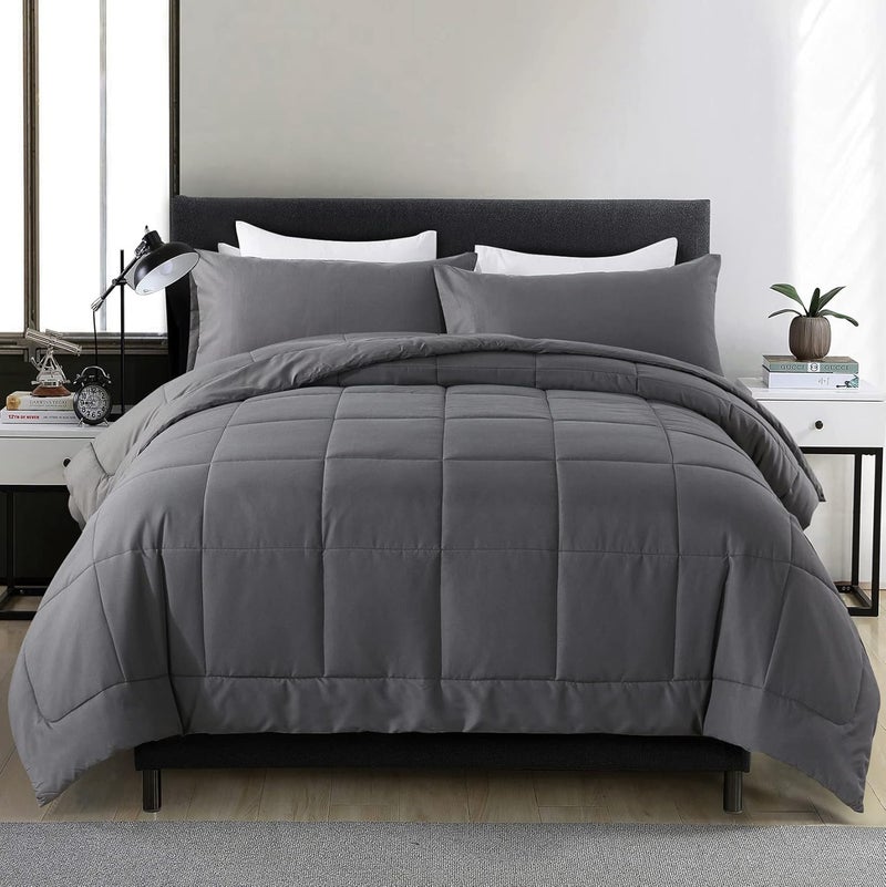 DOWNCOOL King Size Comforter Set -All Season Bedding Comforters Sets with 2 Pillow Cases -3 Pieces Bed Set Down Alternative King Bedding Set -Grey King Comforter Set(102"x90") - Image 1