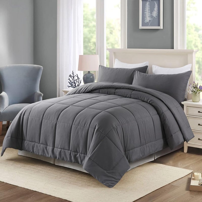 DOWNCOOL King Size Comforter Set -All Season Bedding Comforters Sets with 2 Pillow Cases -3 Pieces Bed Set Down Alternative King Bedding Set -Grey King Comforter Set(102"x90") - Image 2