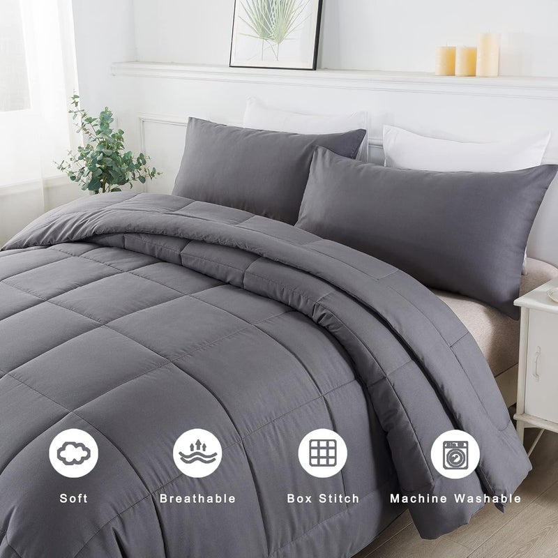 DOWNCOOL King Size Comforter Set -All Season Bedding Comforters Sets with 2 Pillow Cases -3 Pieces Bed Set Down Alternative King Bedding Set -Grey King Comforter Set(102"x90") - Image 3