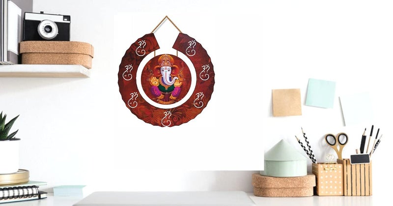 Crafts World Wooden Round Shaped Wall Hanging (Large, Red) - Image 4