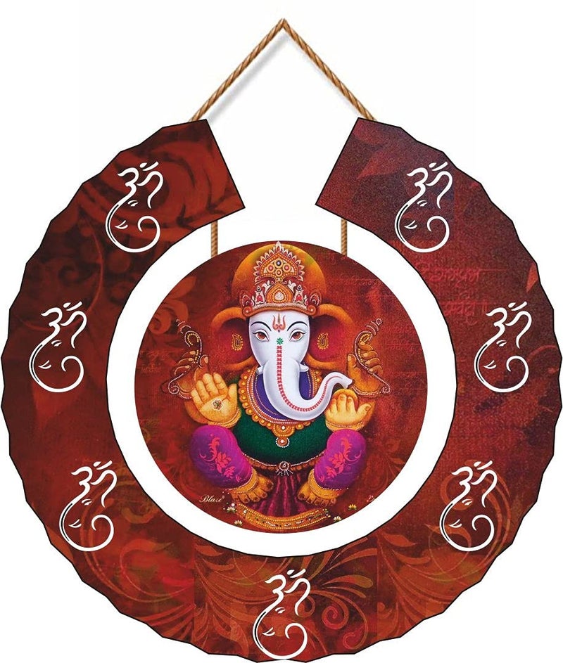 Crafts World Wooden Round Shaped Wall Hanging (Large, Red) - Image 1