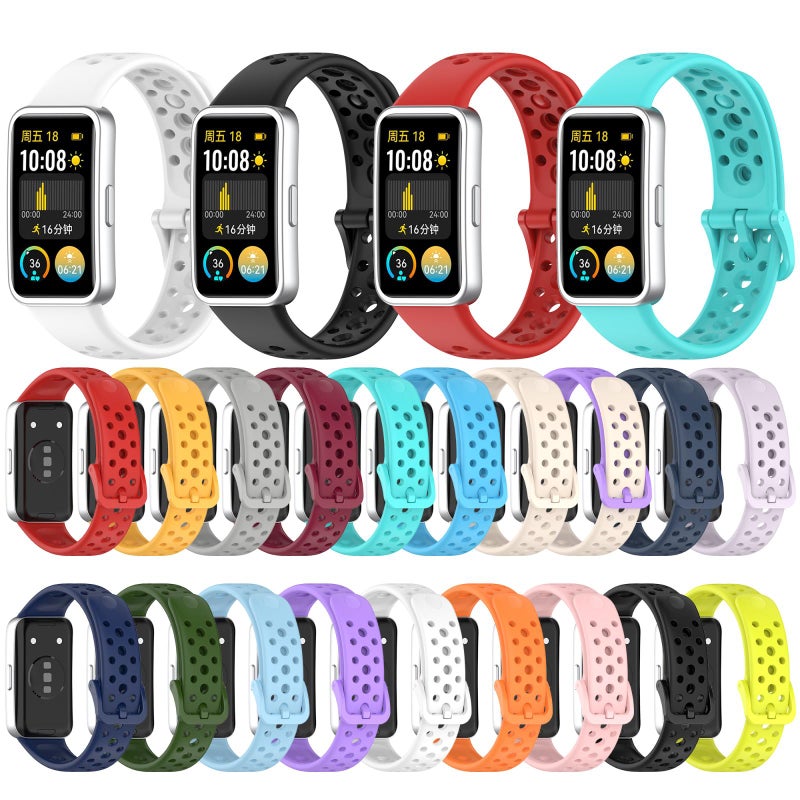 إيروريكس سوار ساعة هواوي باند 10 / 9 / 8 برأس معدني وثقب دائري وزر مسمار من السيليكون (أزرق توبا) - Image 5