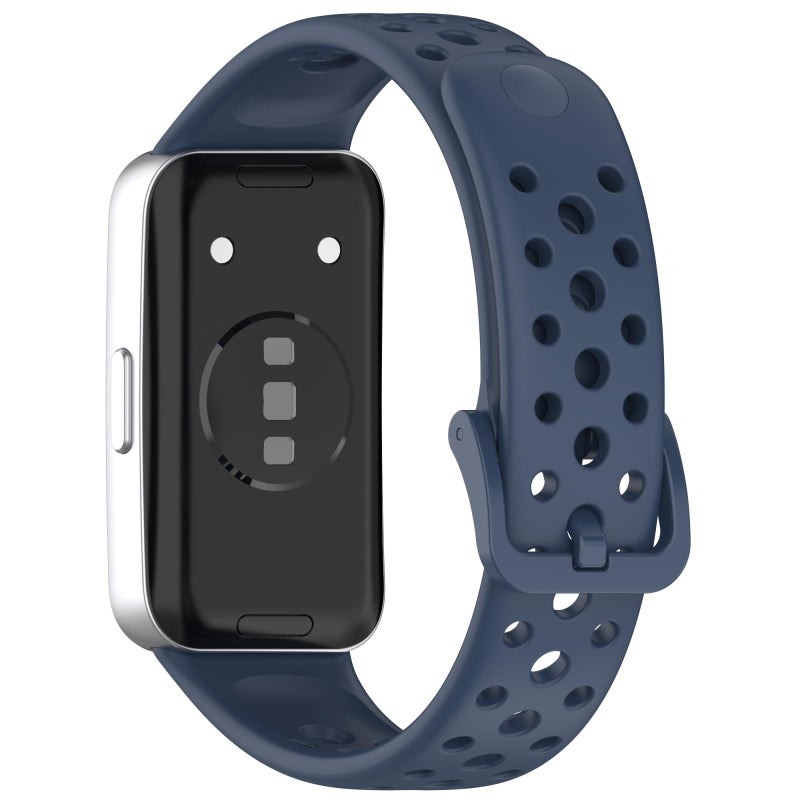 إيروريكس سوار ساعة هواوي باند 10 / 9 / 8 برأس معدني وثقب دائري وزر مسمار من السيليكون (أزرق توبا) - Image 2