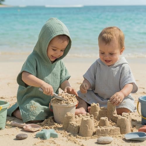 Yearntown 2 Pack Muslin Hooded Towels for Kids Cotton Newborn Bath Towels Kids Soft and Absorbent Blankets Fast Drying Toddler Registry Gift for Infant, Newborn Beach Pool Bath(Small（0-3 yrs）) - Image 2