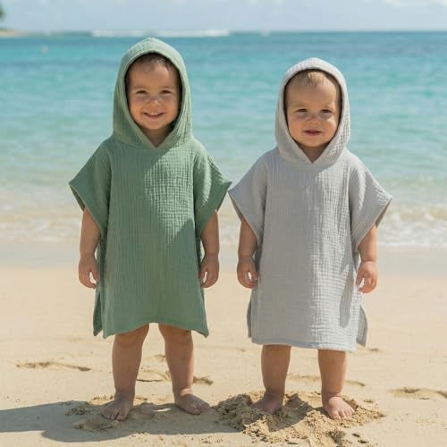 Yearntown 2 Pack Muslin Hooded Towels for Kids Cotton Newborn Bath Towels Kids Soft and Absorbent Blankets Fast Drying Toddler Registry Gift for Infant, Newborn Beach Pool Bath(Small（0-3 yrs）) - Image 1