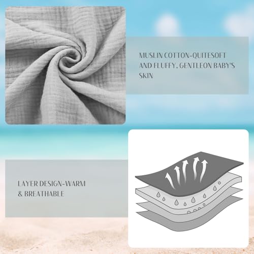 Yearntown 2 Pack Muslin Hooded Towels for Kids Cotton Newborn Bath Towels Kids Soft and Absorbent Blankets Fast Drying Toddler Registry Gift for Infant, Newborn Beach Pool Bath(Small（0-3 yrs）) - Image 4