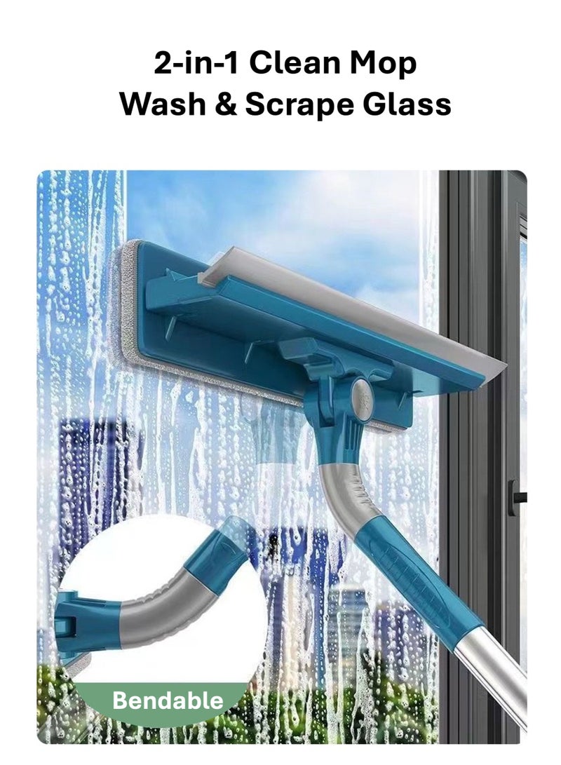 جويي ممسحة تنظيف زجاج النوافذ، ممسحة استحمام 2 في 1 مع عمود قابل للتمديد، معدات غسيل النوافذ التلسكوبية برأس قابل للانحناء، أدوات تنظيف زجاج النوافذ للمرايا الداخلية/الخارجية العالية (قابلة للتمديد حتى 120 سم) - Image 2