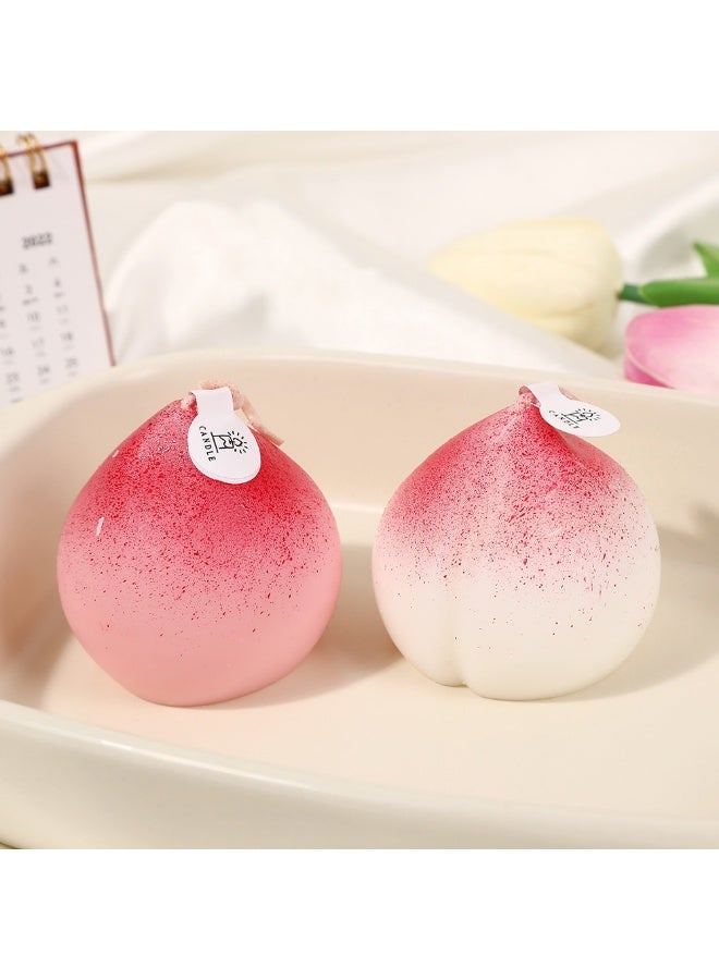 2 شمع زخرفيّة مع خوخ , شكل فريد , يد - يجعل , طبيعيّ صويا شمع ( ورديّ وأبيض خوخ ) - Image 1