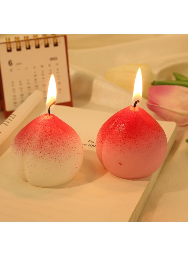 2 شمع زخرفيّة مع خوخ , شكل فريد , يد - يجعل , طبيعيّ صويا شمع ( ورديّ وأبيض خوخ ) - Image 2