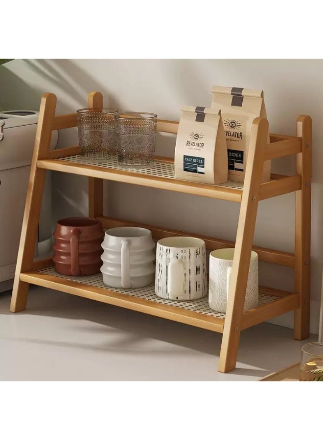 Wicker Minimalist Double-Tier Kitchen Countertop Storage Rack Multi-Functional Shelving Unit Cup, Cosmetic, and Snack Organizer Space-Saving Design - Image 2