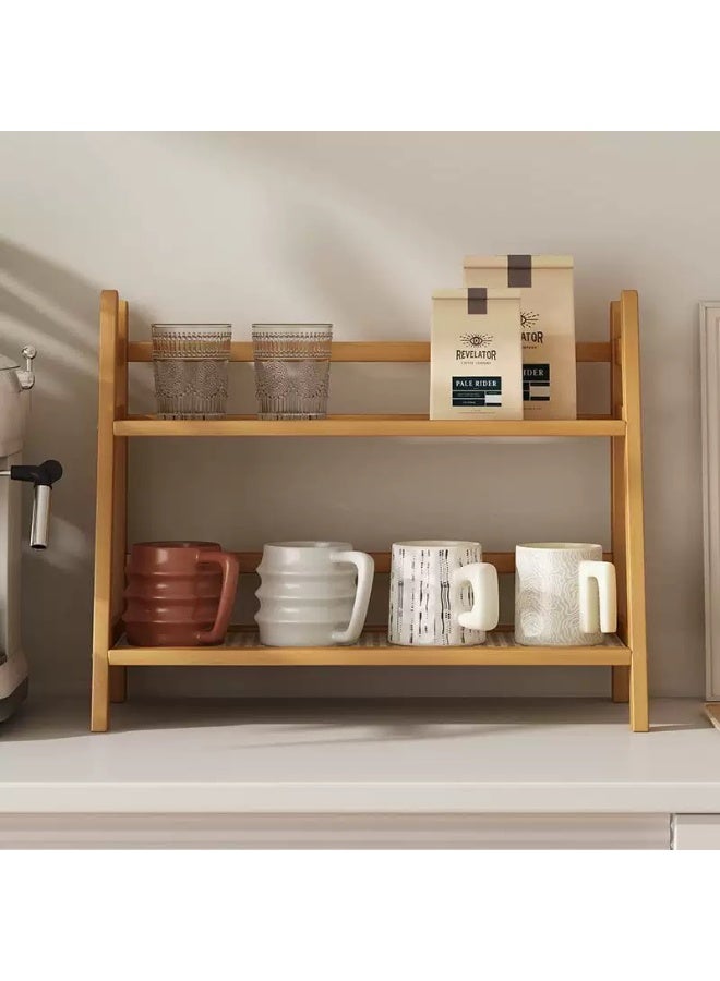 Wicker Minimalist Double-Tier Kitchen Countertop Storage Rack Multi-Functional Shelving Unit Cup, Cosmetic, and Snack Organizer Space-Saving Design - Image 1