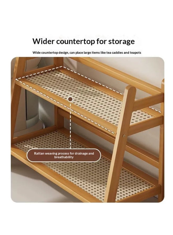 Wicker Minimalist Double-Tier Kitchen Countertop Storage Rack Multi-Functional Shelving Unit Cup, Cosmetic, and Snack Organizer Space-Saving Design - Image 3