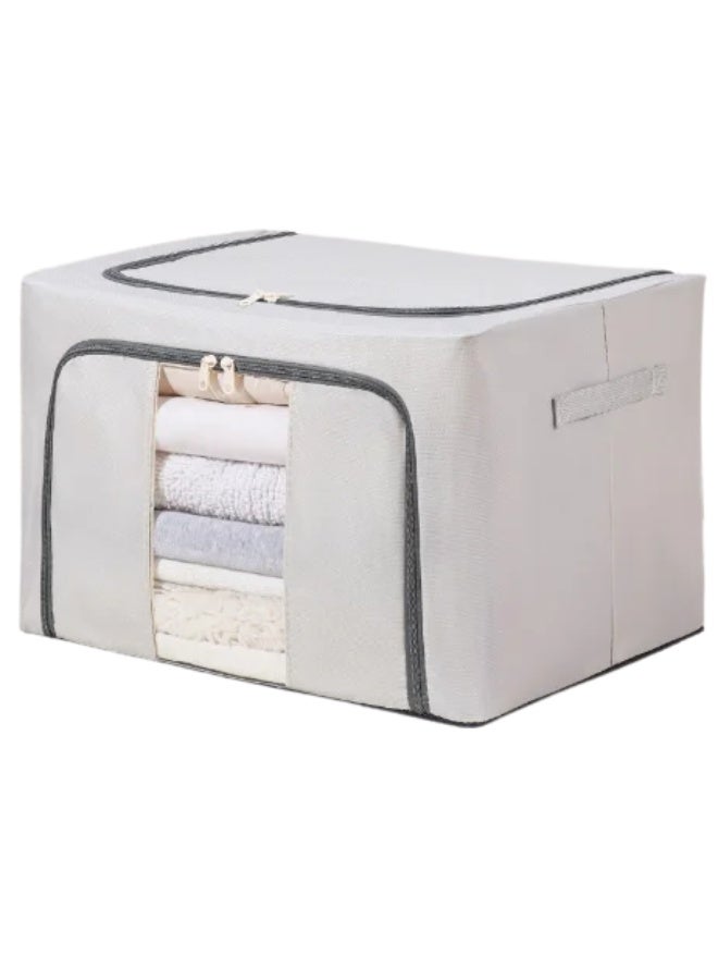 Clothes Storage Bins with Metal Frame，Foldable Storage Bins with Lids Zipper Clear Window Reinforced Handles，Stackable Storage Box Organizer for Clothing Bedding, 66L - Multicolor - Image 4