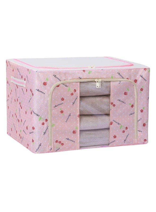 Clothes Storage Bins with Metal Frame，Foldable Storage Bins with Lids Zipper Clear Window Reinforced Handles，Stackable Storage Box Organizer for Clothing Bedding, 66L - Multicolor - Image 5