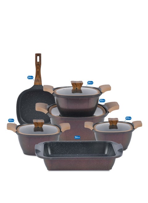 10-Piece Non-Stick Granite Square Cookware Set With fry Pan With Pyrex Royal Cover