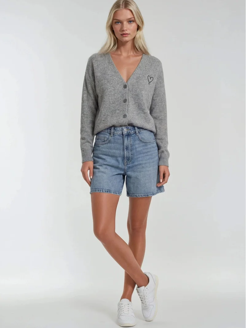 ميكسراي Mixray Oversized Knit Cardigan with Heart Detail