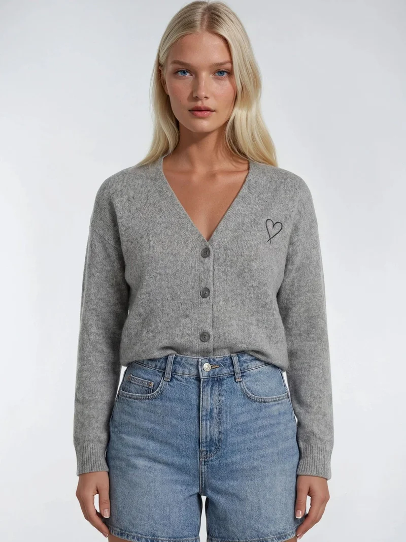 ميكسراي Mixray Oversized Knit Cardigan with Heart Detail