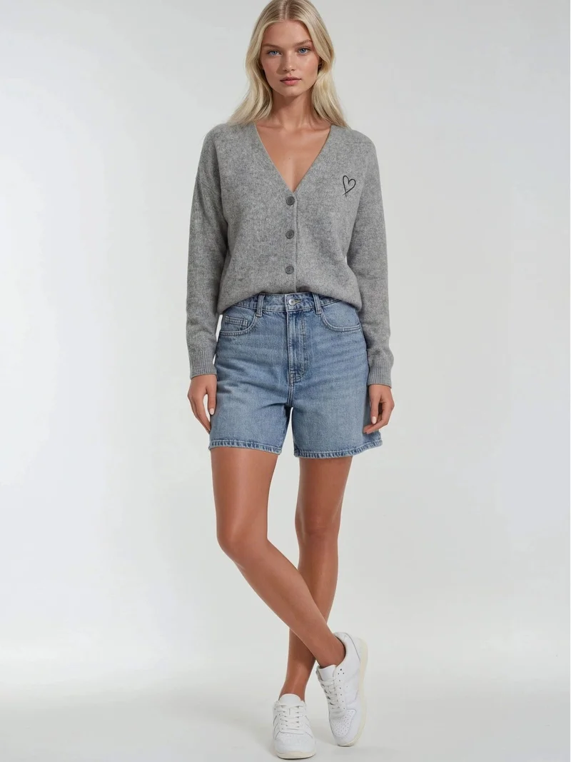 ميكسراي Mixray Oversized Knit Cardigan with Heart Detail