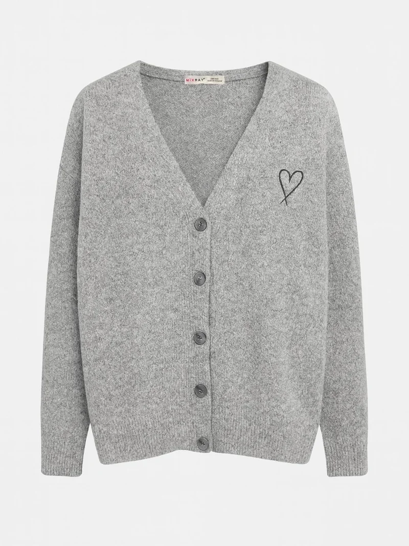 ميكسراي Mixray Oversized Knit Cardigan with Heart Detail