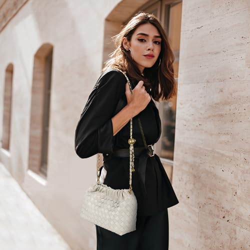 Joryin Woven Women's Crossbody Bag & Evening Purse, Trendy Dumpling Clutch & Hobo Cloud Shoulder Bag Trendy Dumpling Clutch Vegan Leather, Light Beige - Image 2