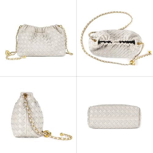 Joryin Woven Women's Crossbody Bag & Evening Purse, Trendy Dumpling Clutch & Hobo Cloud Shoulder Bag Trendy Dumpling Clutch Vegan Leather, Light Beige - Image 4