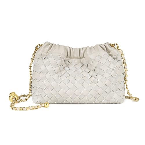 Joryin Woven Women's Crossbody Bag & Evening Purse, Trendy Dumpling Clutch & Hobo Cloud Shoulder Bag Trendy Dumpling Clutch Vegan Leather, Light Beige - Image 1