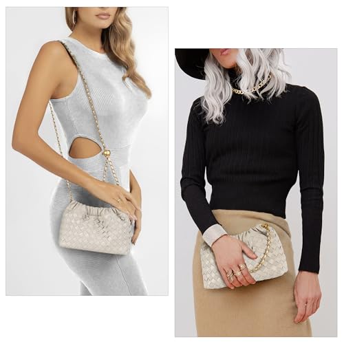 Joryin Woven Women's Crossbody Bag & Evening Purse, Trendy Dumpling Clutch & Hobo Cloud Shoulder Bag Trendy Dumpling Clutch Vegan Leather, Light Beige - Image 3