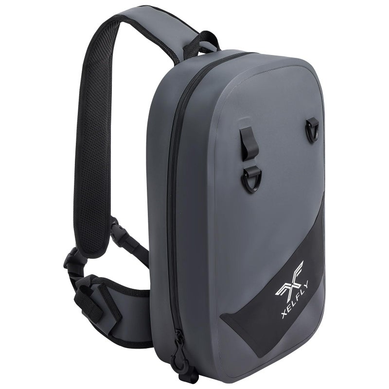 Xelfly Waterproof Fishing Sling Backpack Bag with Rod Holder, Gear Loops - Submersible Zipper, Rugged Top Handle, Adjustable Attachments (Gray) - Image 1