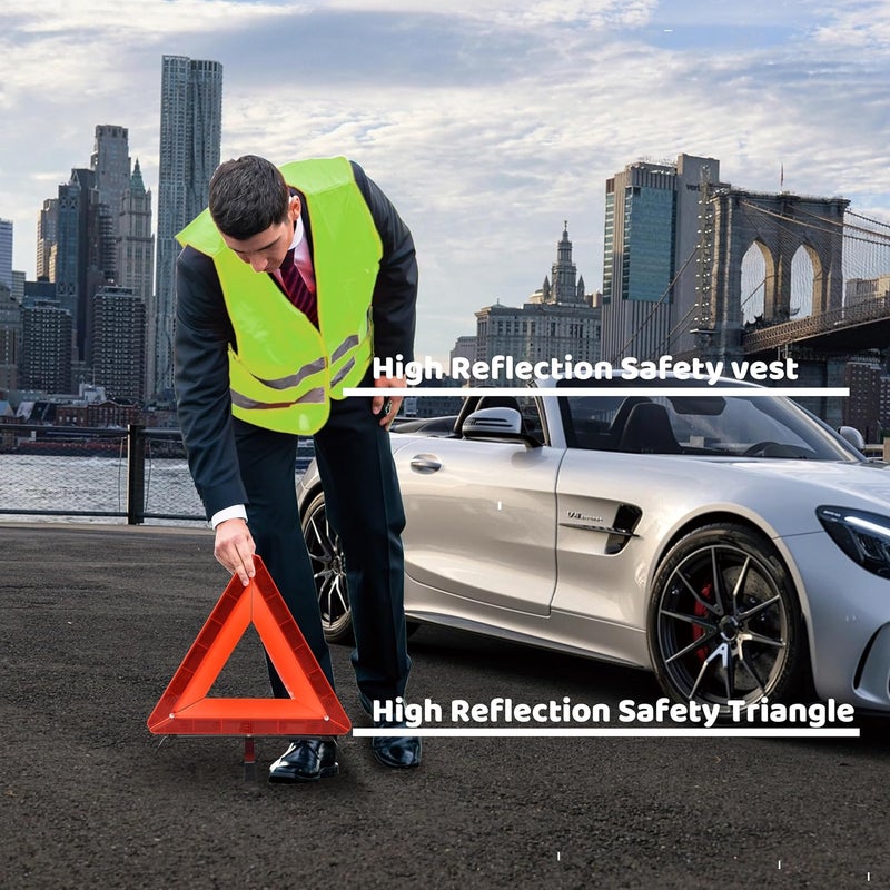 WORKKOOL Emergency Breakdown Kit with Warning Triangle, Safety Hammer, and 2 Hi-Vis Reflective Vests - Image 4