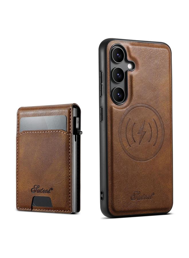 Suteni Case For Samsung Galaxy S25 5G H19 Oil Wax 2-in-1 MagSafe Removable Card Box Back Phone Case - Image 1