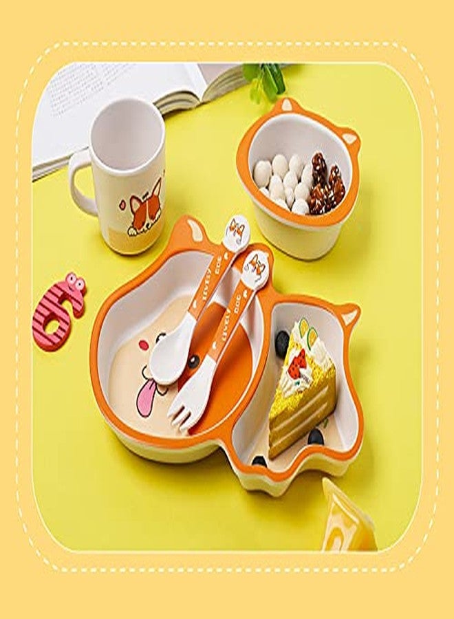 frowwy Baby Tableware Set, Eco Friendly Bamboo Fiber Dinner Set for Weaning Toddlers/Kids, Set of Plate Bowl Cup Fork and Spoon/Baby Feeding Utensils for Kids (Animal Print, Dog) - Image 5