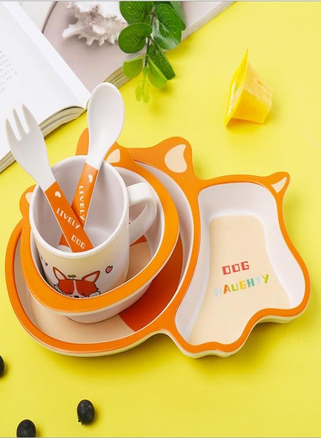 frowwy Baby Tableware Set, Eco Friendly Bamboo Fiber Dinner Set for Weaning Toddlers/Kids, Set of Plate Bowl Cup Fork and Spoon/Baby Feeding Utensils for Kids (Animal Print, Dog) - Image 3