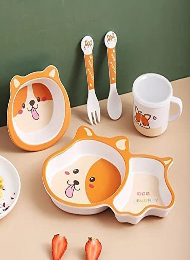 frowwy Baby Tableware Set, Eco Friendly Bamboo Fiber Dinner Set for Weaning Toddlers/Kids, Set of Plate Bowl Cup Fork and Spoon/Baby Feeding Utensils for Kids (Animal Print, Dog) - Image 2