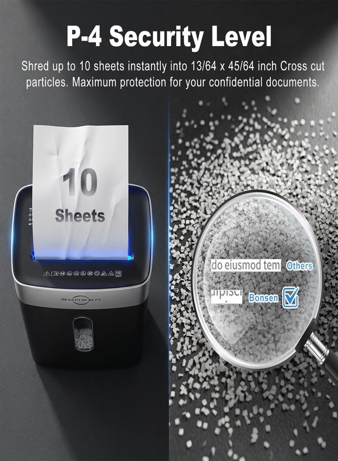 BONSEN 10-Sheet Cross-Cut Shredder for Home Office, P-4 high Security, Quiet, Credit Card Shredder, jam-Proof System, 4-Gallon bin - Image 2