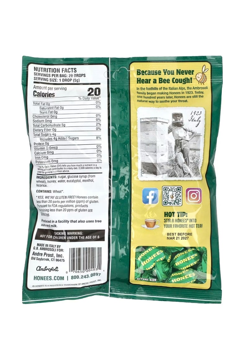 Honees Soothing Throat Drops With Honey Menthol & Eucalyptus 20 Pieces 3.5 oz (100 g)  - Image 2