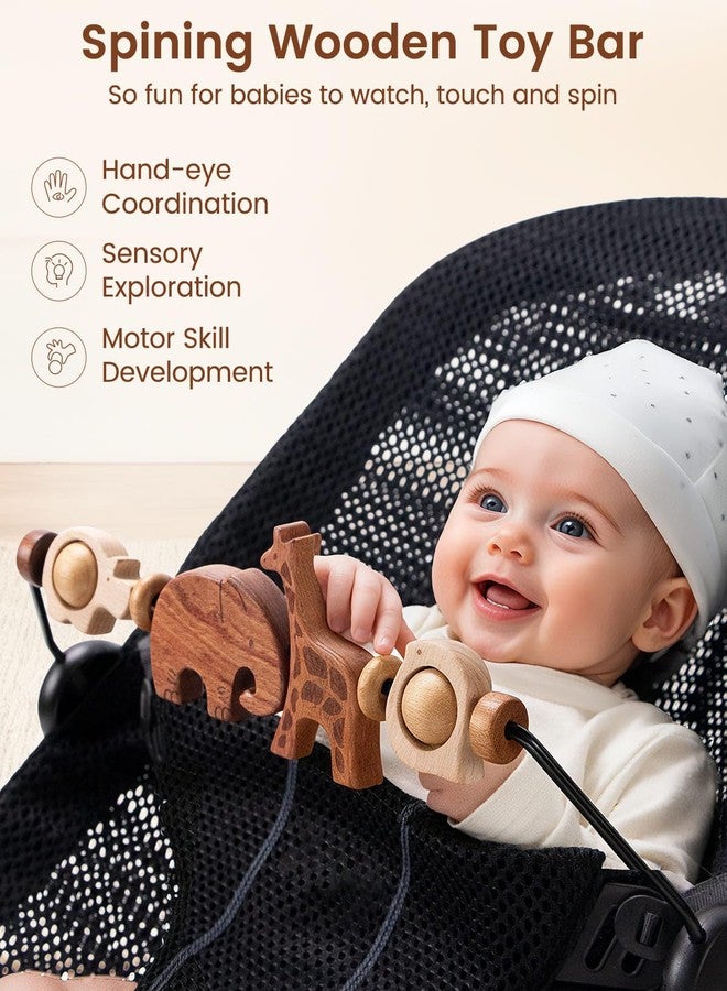 TinlyFinly Baby Bouncer Toy Bar Wooden Compatible with Baby Bjorn, Bouncer Toy Attachment Tight and Secure Fit, So Fun to Watch, Touch and Spin for Babies All Ages - Animals - Image 2