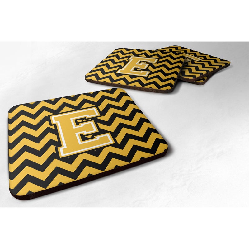 كارولينز تريجرس "" كنوز كارولين CJ1053-EFC Letter E Chevron Black and Gold Coaster (مجموعة من 4) 3.5 "" "" متعدد الألوان " 
