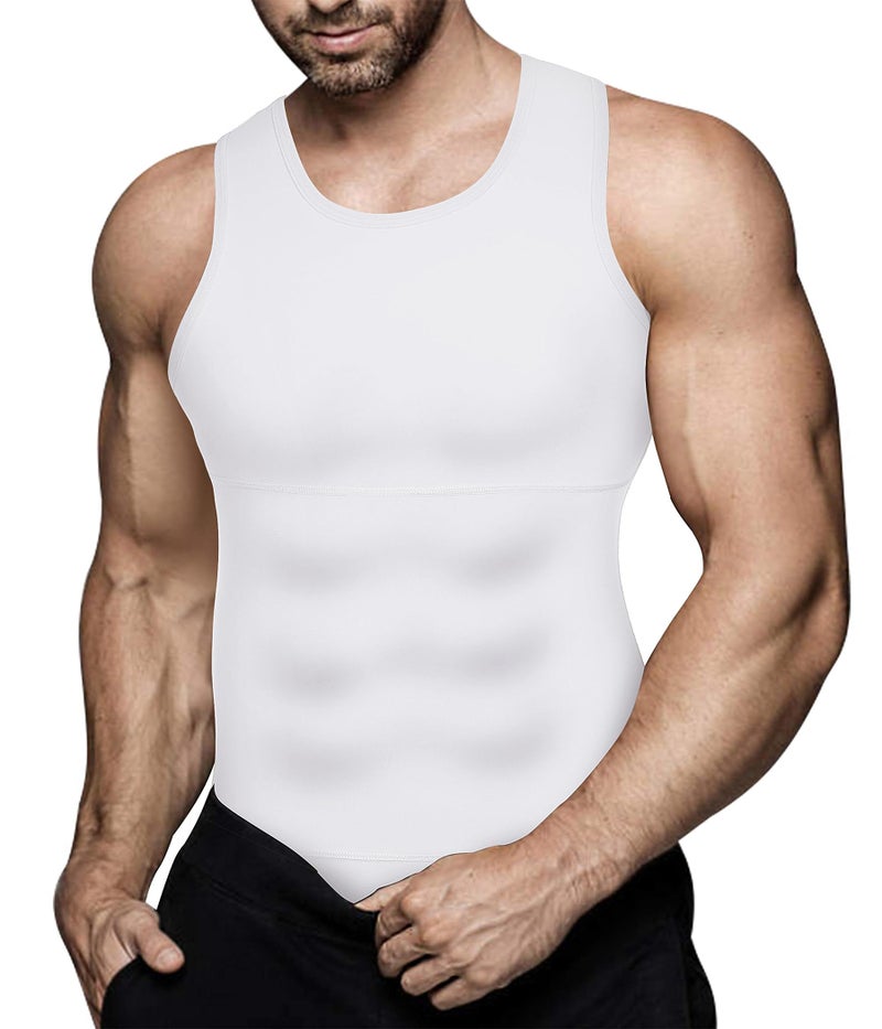 Eleady Mens Compression Shirt Workout Tank Tops Slimming Body Shaper Vest Abs Abdomen Undershirts (White, XX-Large) - Image 1