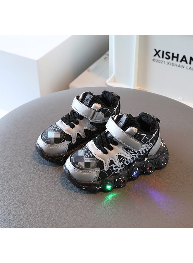 Children's Light-up Sneakers  Spring & Fall New Boys' Soft-soled Non-slip Luminous Shoes Leather-covered Casual Shoes For Small And Medium-sized Kidsren