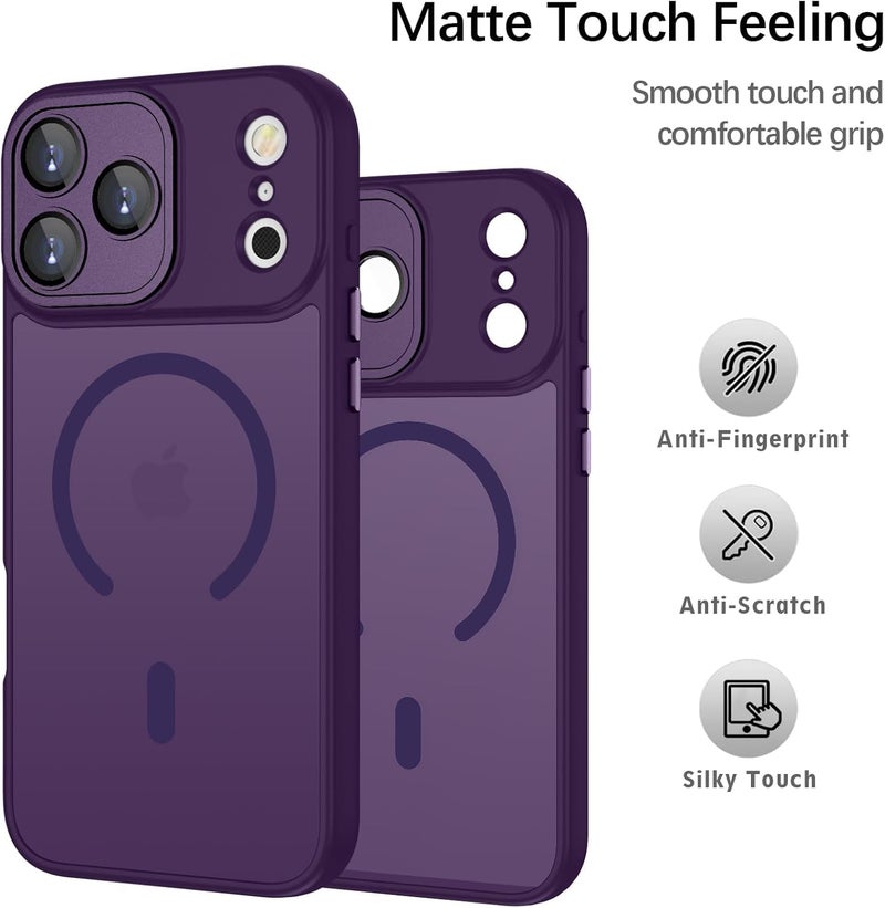 Elzzi Magnetic for iPhone 17 Pro Max Case, [Full Camera Protection] [Compatible with Magsafe] [Translucent Matte] Shockproof Protective Phone Case for Men & Women - Deep Purple - Image 4