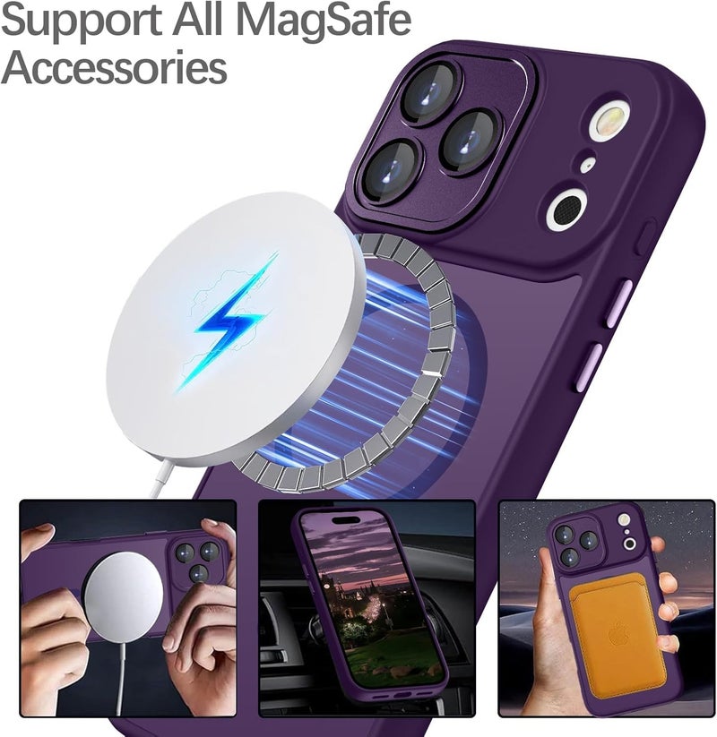 Elzzi Magnetic for iPhone 17 Pro Max Case, [Full Camera Protection] [Compatible with Magsafe] [Translucent Matte] Shockproof Protective Phone Case for Men & Women - Deep Purple - Image 5