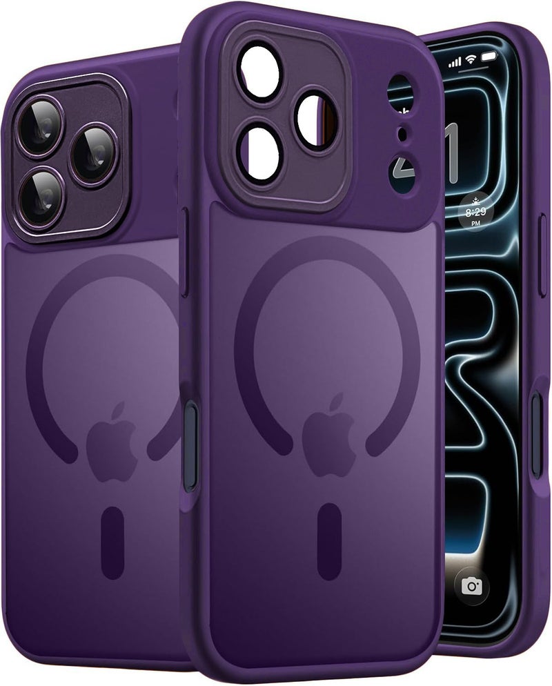 Elzzi Magnetic for iPhone 17 Pro Max Case, [Full Camera Protection] [Compatible with Magsafe] [Translucent Matte] Shockproof Protective Phone Case for Men & Women - Deep Purple - Image 1