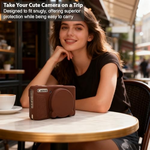 Frevyve Case for Canon PowerShot SX740 HS, SX730 HS Camera, Soft Silicone Protective Case, Slim Fit Sleeve with Removable Lens Cover and Screen Protector Accessories, Anti-Scratch (Dark Brown) - Image 3