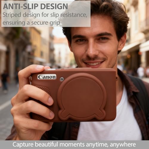 Frevyve Case for Canon PowerShot SX740 HS, SX730 HS Camera, Soft Silicone Protective Case, Slim Fit Sleeve with Removable Lens Cover and Screen Protector Accessories, Anti-Scratch (Dark Brown) - Image 2