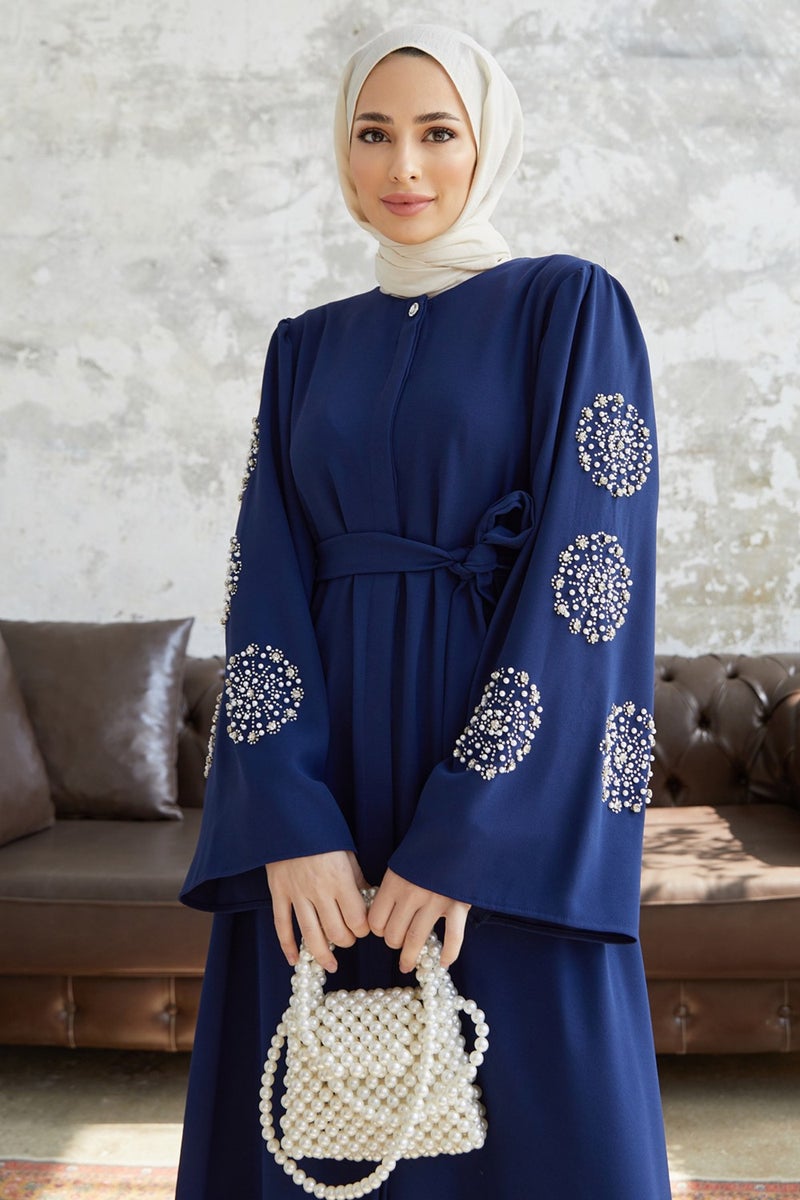 Vavinor Liva Abaya with Stoned Sleeves - Indigo  - Image 3