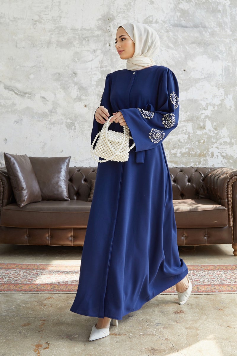 Vavinor Liva Abaya with Stoned Sleeves - Indigo  - Image 2