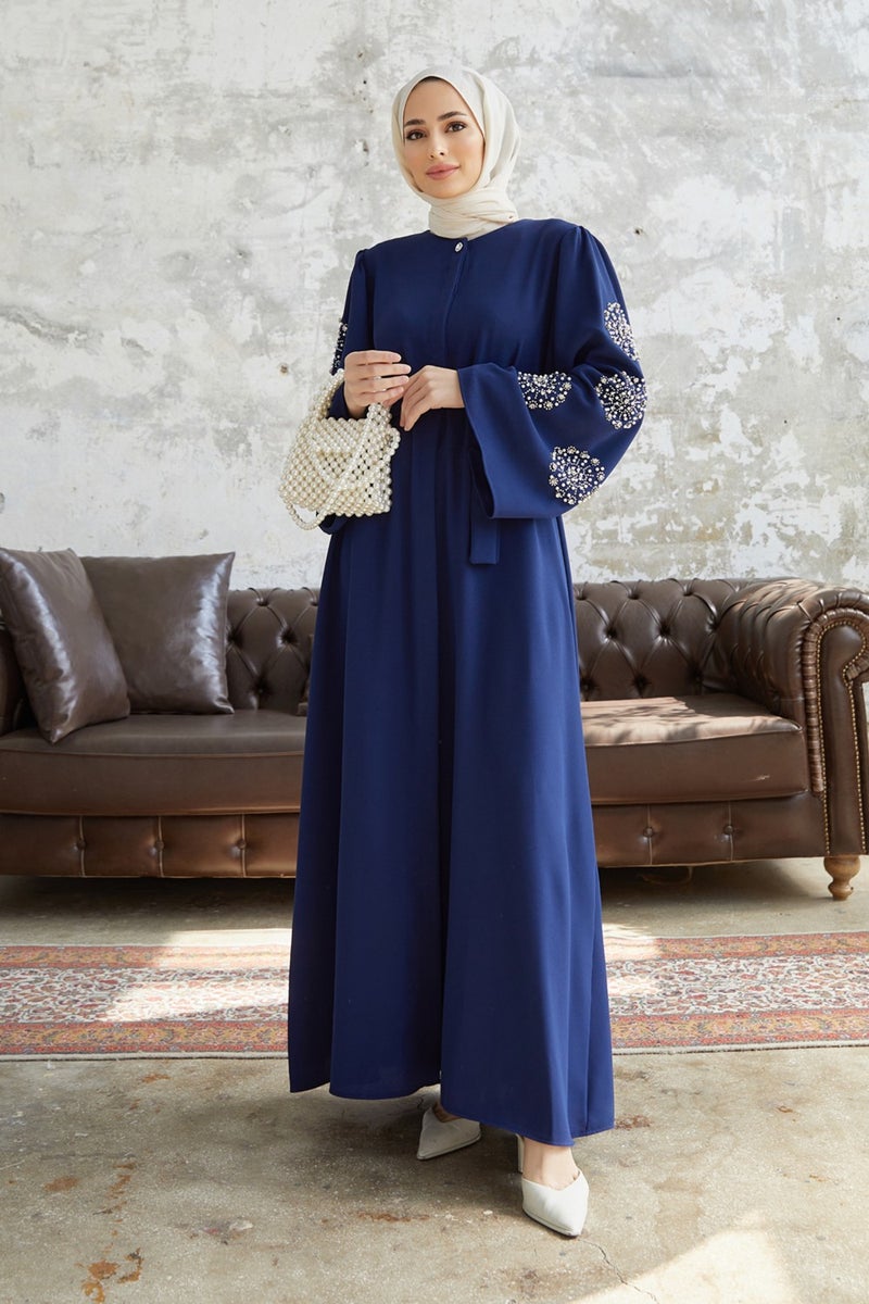 Vavinor Liva Abaya with Stoned Sleeves - Indigo  - Image 1